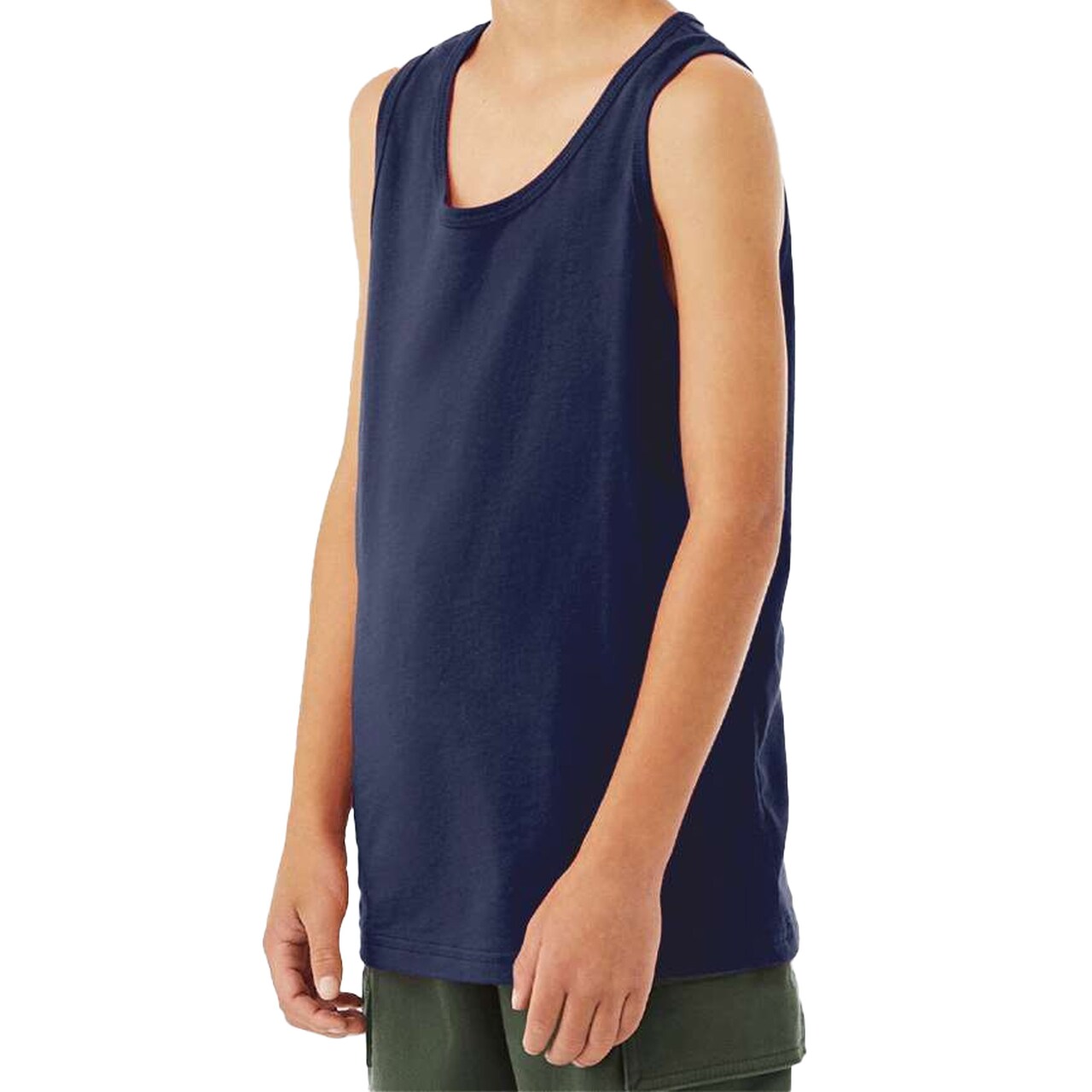 BELLA + CANVAS Youth Cotton Jersey Tank Top, Retail Fit Sleeveless Tee for Custom Printing, Side Seams, Navy & Red, S–L